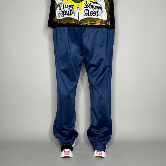 Vintage Puma Sweatpants Navy Blue Polyester Baggy Wide Leg Fit Red Logo 90s - Picture 3 of 4